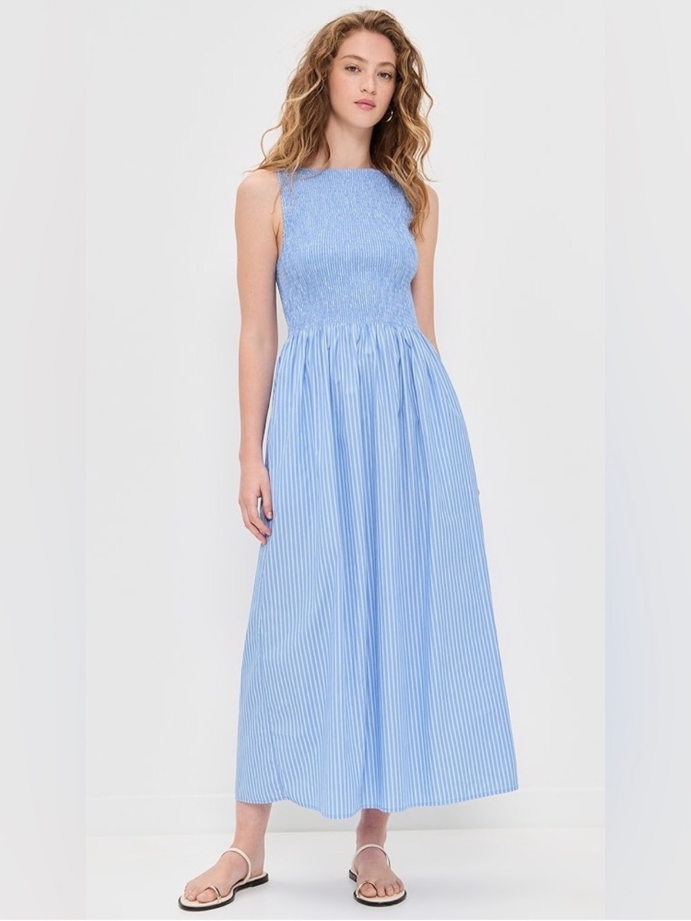 Hill House The Cosmina Nap Dress Blue Stripe Maxi Size XXS